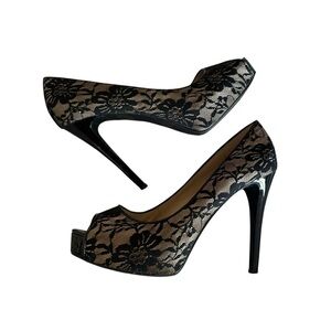 Guess Black Lace Overlay High Heels